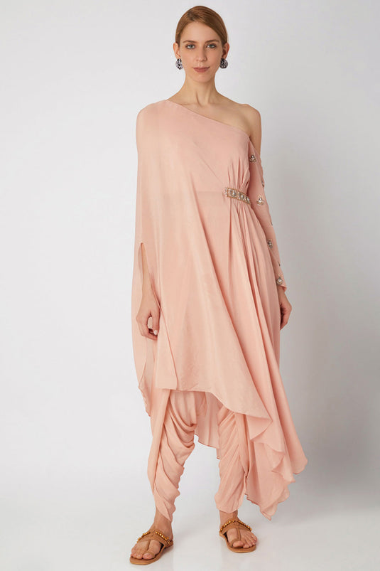 Embroidered Blush Pink Draped Kurta With Dhoti - Auraya Fashion - Nidhika Shekhar - #tag1# - #tag2# - #tag3# - #tag3#