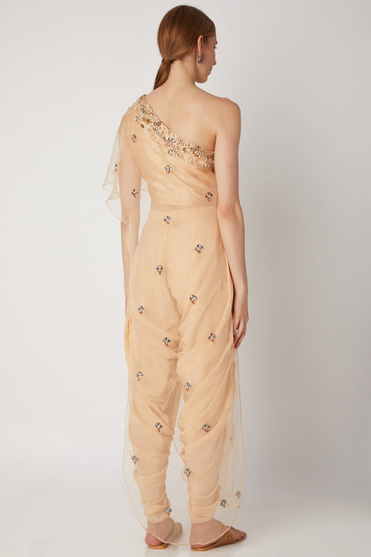 Embroidered Peach Dhoti Set - Auraya Fashion -  - #tag1# - #tag2# - #tag3# - #tag3#
