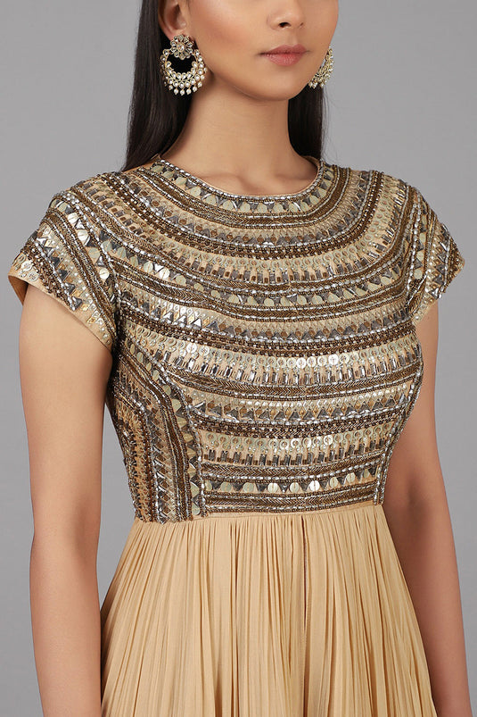 Hand Embroidered Beige Gown - Auraya Fashion -  - #tag1# - #tag2# - #tag3# - #tag3#