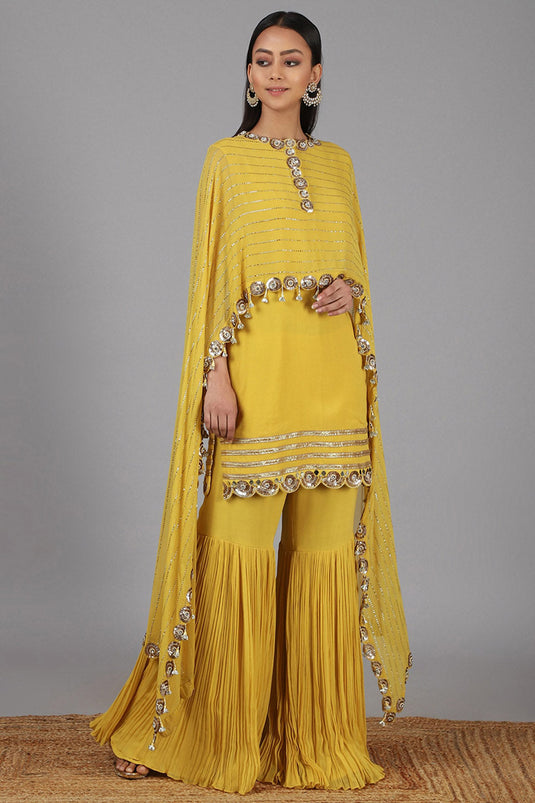 Embroidered Yellow Sharara Set - Auraya Fashion - Nidhika Shekhar - #tag1# - #tag2# - #tag3# - #tag3#