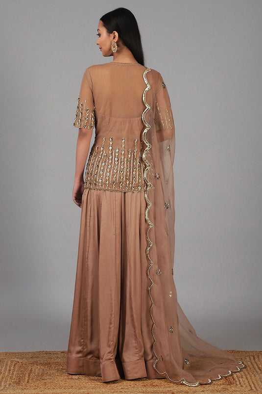 Embroidered Deep Nude Sharara Set - Auraya Fashion -  - #tag1# - #tag2# - #tag3# - #tag3#