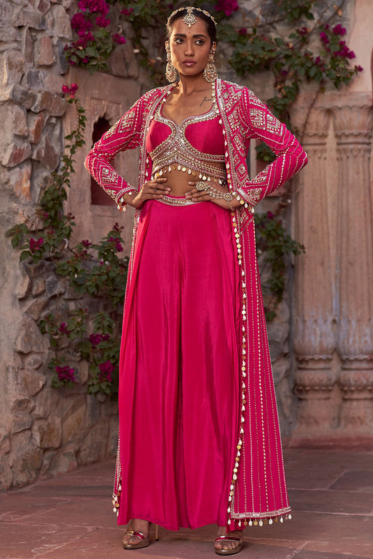 Crepe Hot Pink Sharara Set - Auraya Fashion - Nidhika Shekhar - #tag1# - #tag2# - #tag3# - #tag3#