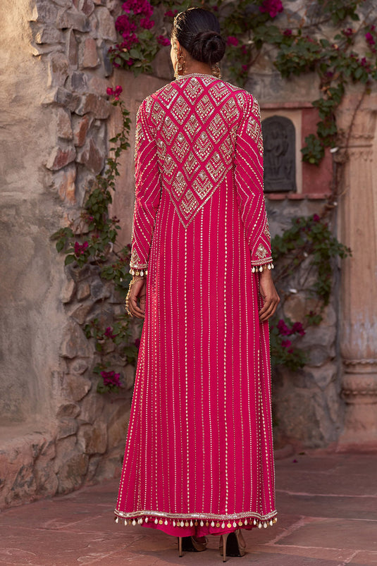 Crepe Hot Pink Sharara Set - Auraya Fashion -  - #tag1# - #tag2# - #tag3# - #tag3#