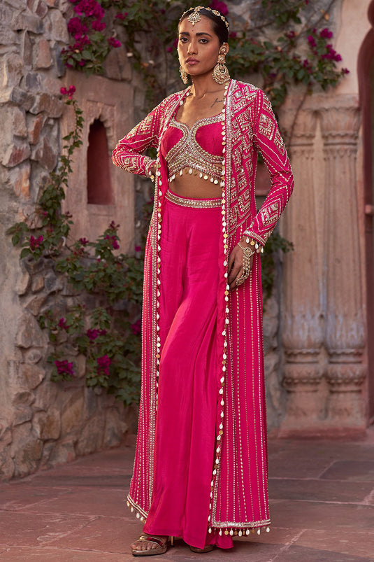Crepe Hot Pink Sharara Set - Auraya Fashion -  - #tag1# - #tag2# - #tag3# - #tag3#