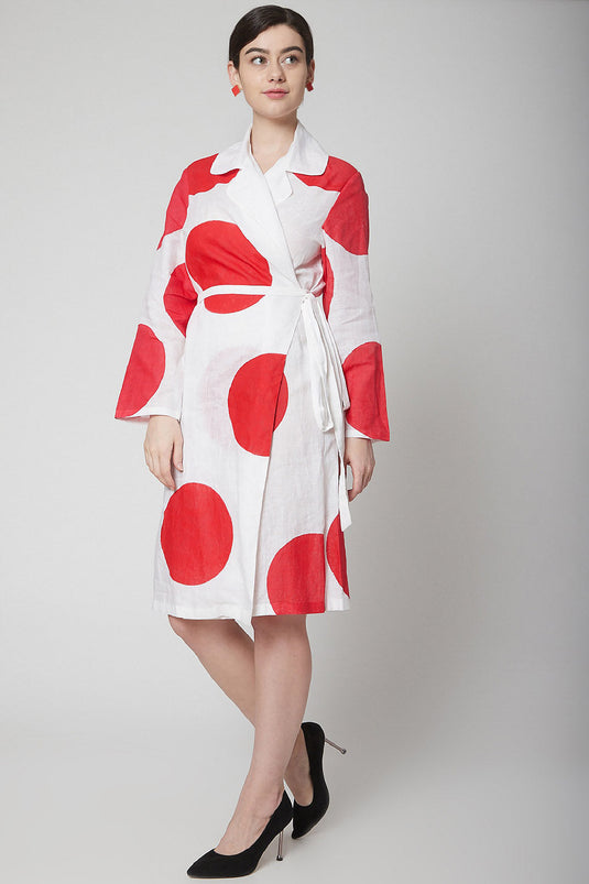 Polka Dot White Wrap Dress - Auraya Fashion - Nidhika Shekhar - #tag1# - #tag2# - #tag3# - #tag3#