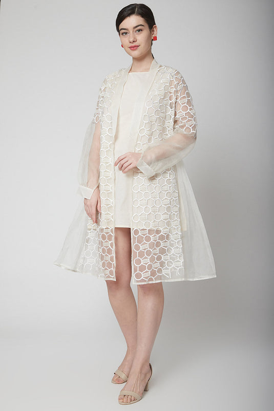 Thread Embroidered White Cape Jacket - Auraya Fashion - Nidhika Shekhar - #tag1# - #tag2# - #tag3# - #tag3#