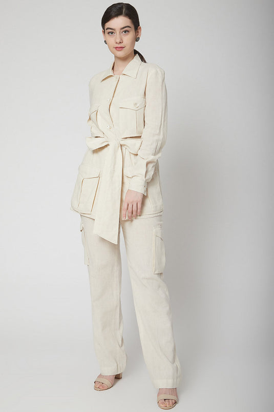 Blazer Beige With Belt & Pants - Auraya Fashion - Nidhika Shekhar - #tag1# - #tag2# - #tag3# - #tag3#