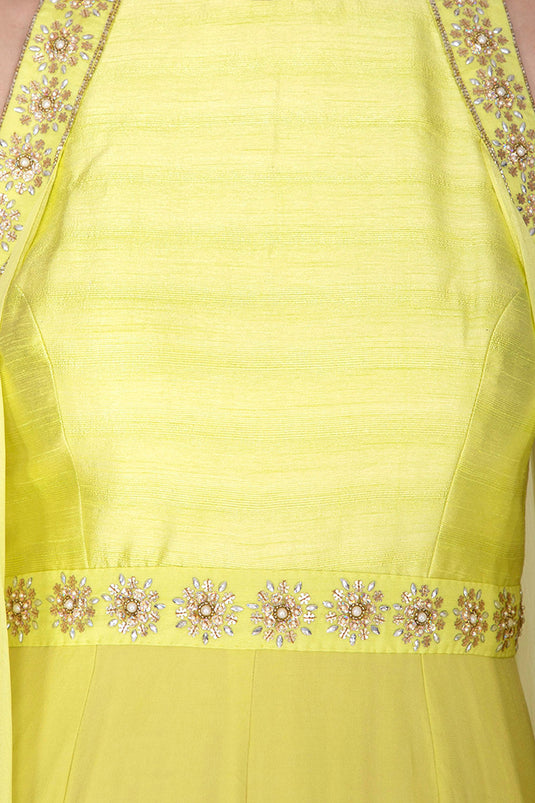 Embroidered Yellow Cape Jumpsuit - Auraya Fashion - Nidhika Shekhar - #tag1# - #tag2# - #tag3# - #tag3#