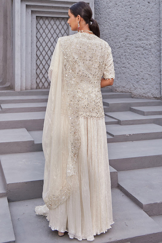 Crinkle Sharara Ivory Set - Auraya Fashion -  - #tag1# - #tag2# - #tag3# - #tag3#