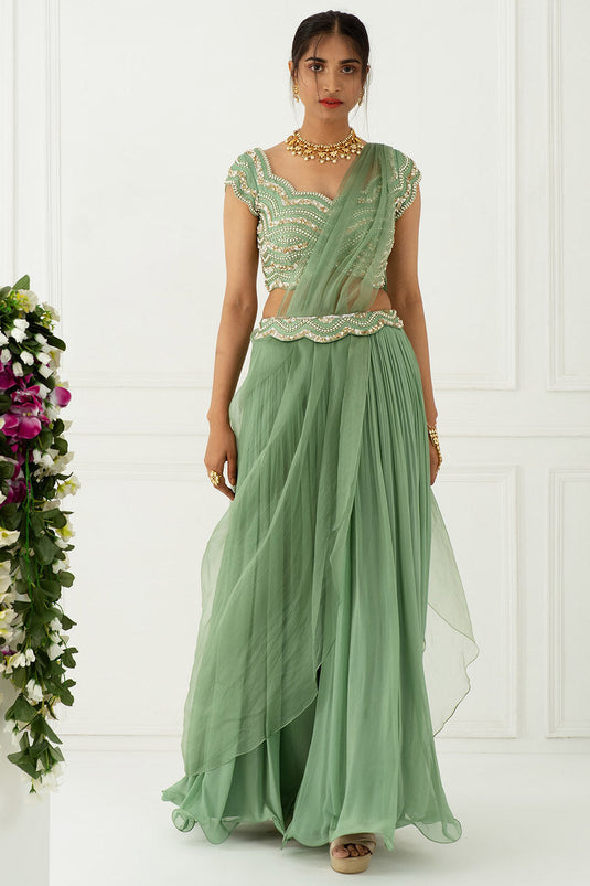 Crinkled Green Sharara Set - Auraya Fashion - Nidhika Shekhar - #tag1# - #tag2# - #tag3# - #tag3#