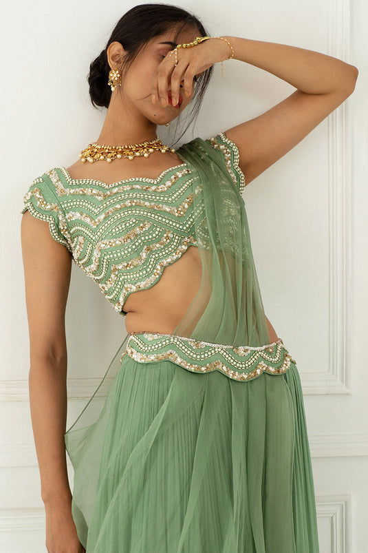 Crinkled Green Sharara Set - Auraya Fashion -  - #tag1# - #tag2# - #tag3# - #tag3#
