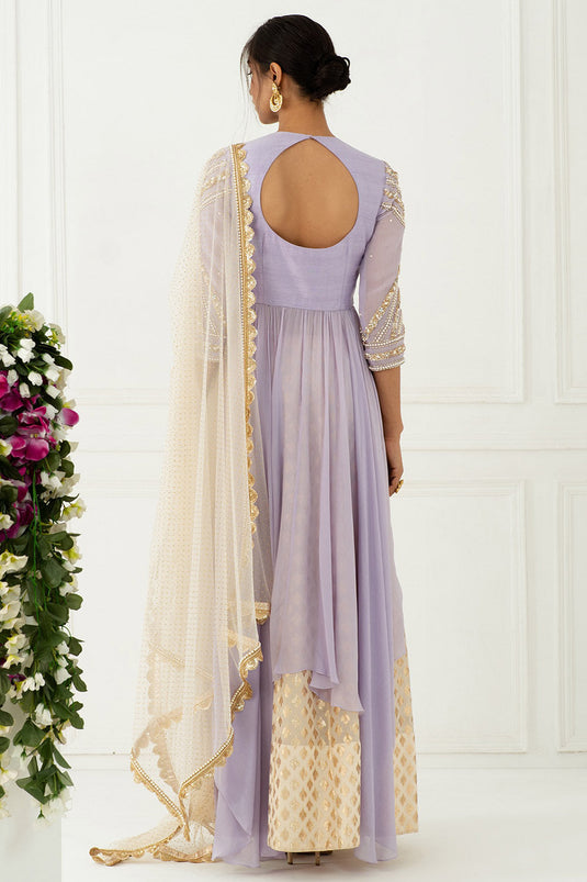 Hand Embroidered Lilac Kurta Set - Auraya Fashion -  - #tag1# - #tag2# - #tag3# - #tag3#