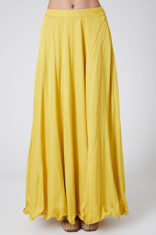Ruffled Yellow Draped Saree With Embroidered Blouse - Auraya Fashion -  - #tag1# - #tag2# - #tag3# - #tag3#