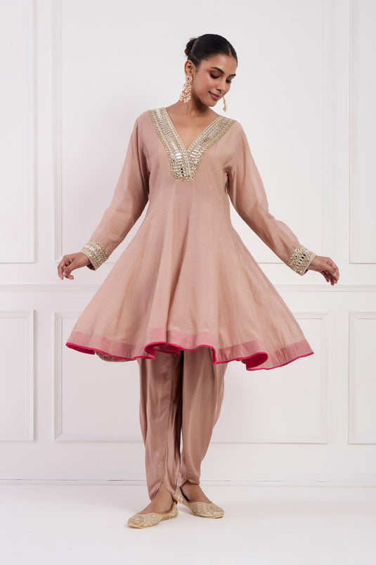 Blush Pink Chanderi Anarkali Set