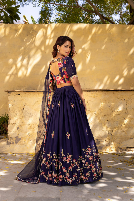 PURPLE THREAD WORK LEHENGA SET