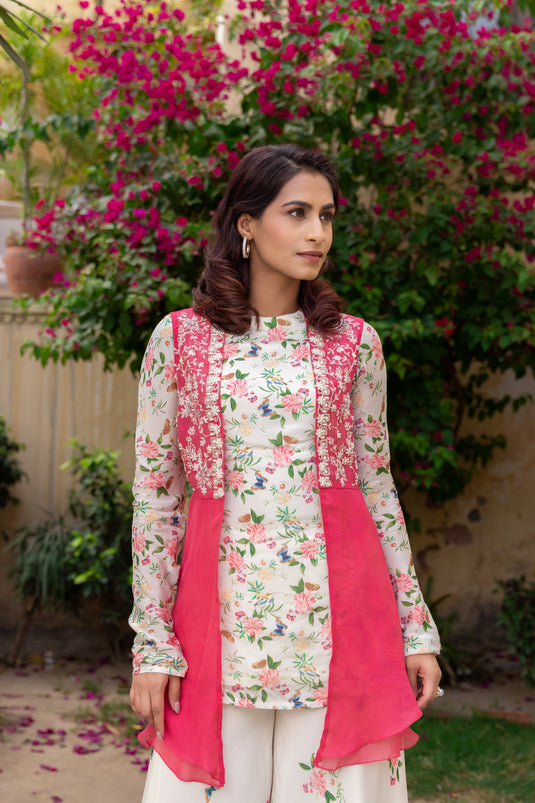Off-White Georgette Crepe Embroidered Sharara Set