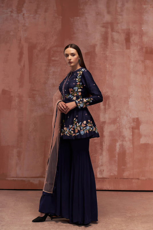 Blue short anarkali Sharara Set