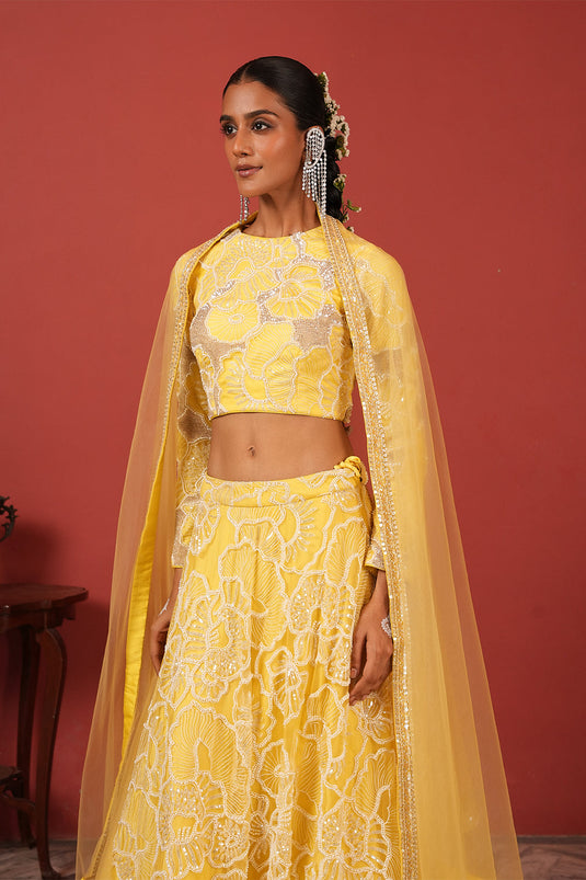 Sunshine Yellow Hand-Embroidered Lehenga Set