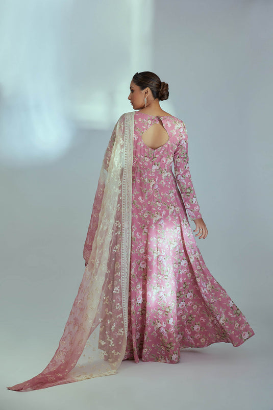 Pink Georgette Printed Anarkali Set