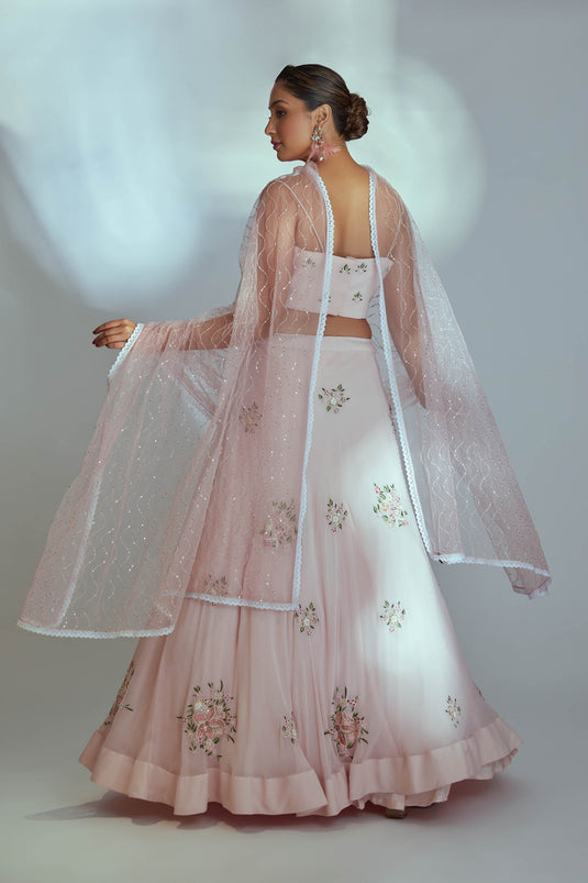Pink bustier thread work lehenga set