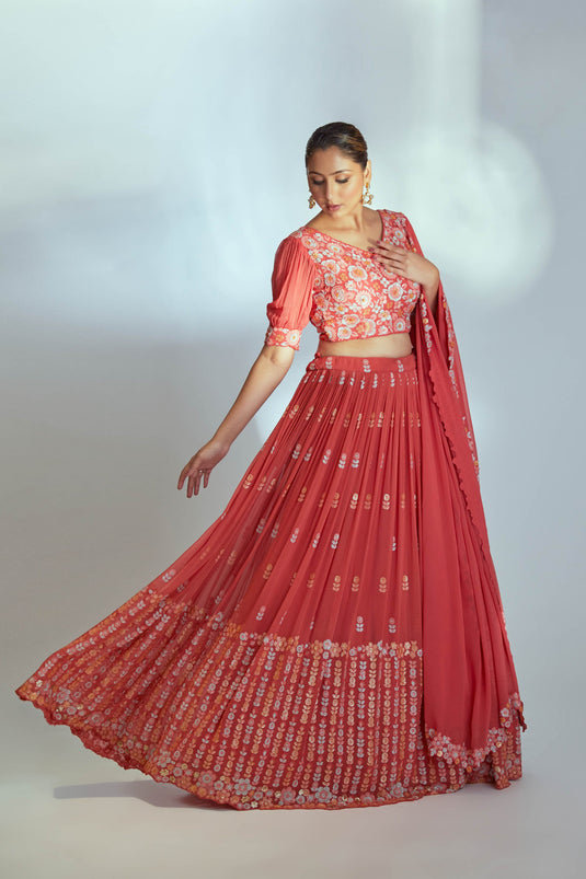 Coral multi sequin lehenga set