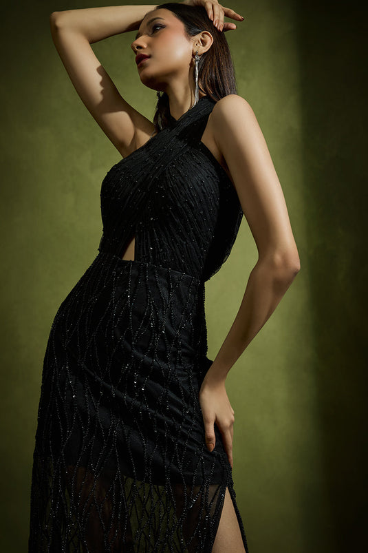 Black Halter Short Dress