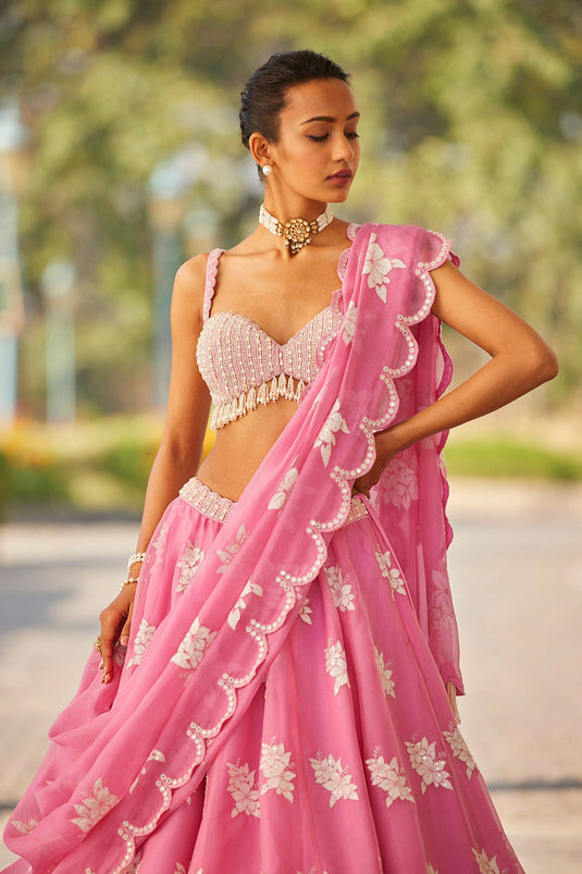 Pink Flower Lehenga Set