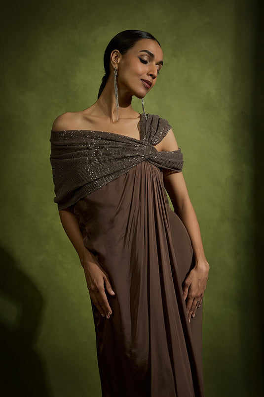 Off Shoulder Soft Drape Dress