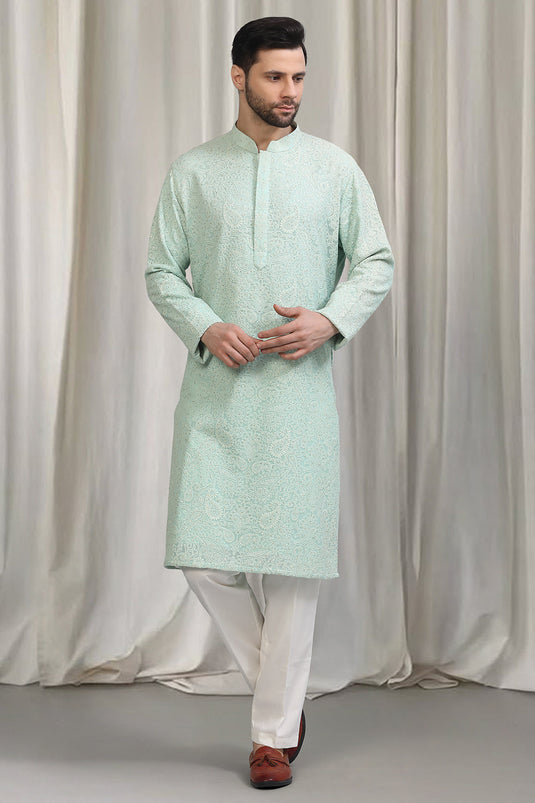 All Over Upwan  Embroidered Kurta With Back Elastic Pants