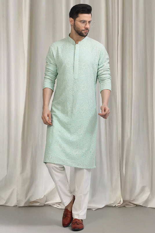 All Over Upwan  Embroidered Kurta With Back Elastic Pants