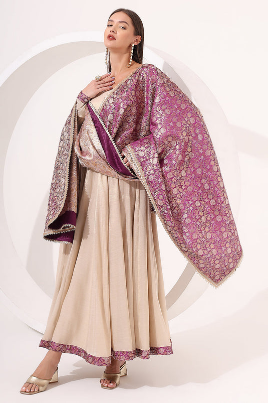 Golden Anarkali With Brocade Dupatta