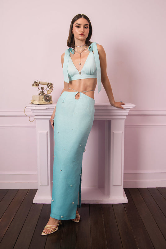 Aqua Pearl ombre Skirt set