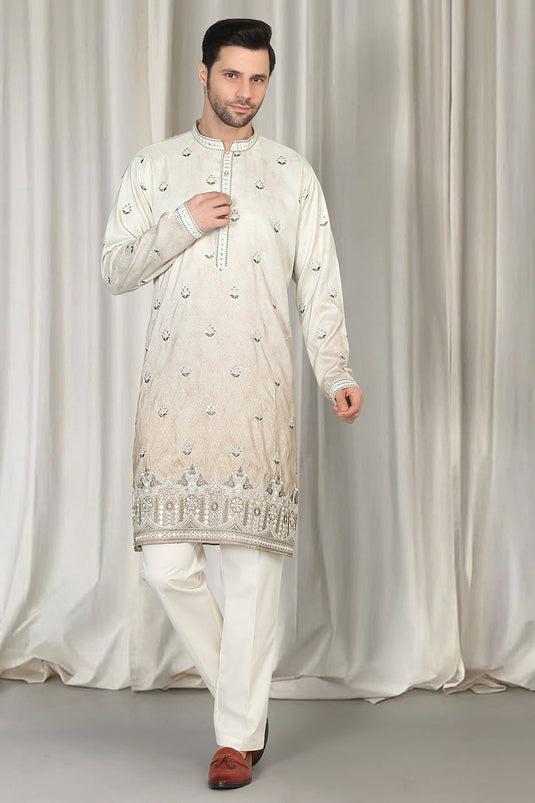 Bahaar Printed Embroidered Kurta With Back Elastic Pants