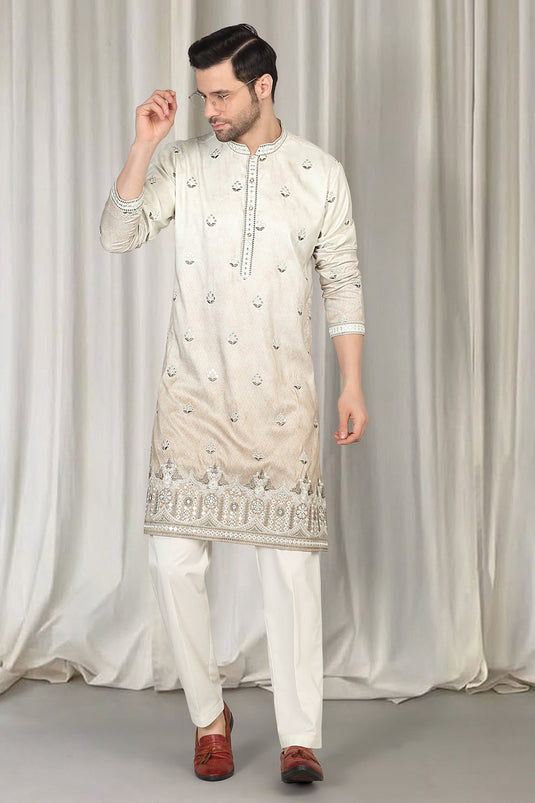 Bahaar Printed Embroidered Kurta With Back Elastic Pants