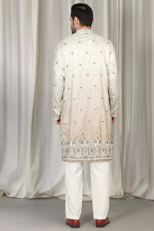 Bahaar Printed Embroidered Kurta With Back Elastic Pants