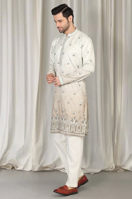 Bahaar Printed Embroidered Kurta With Back Elastic Pants