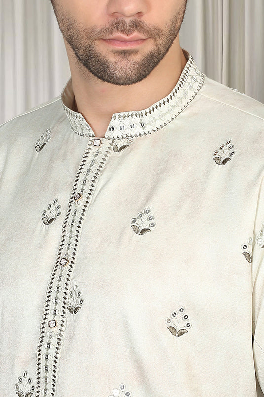Bahaar Printed Embroidered Kurta With Back Elastic Pants
