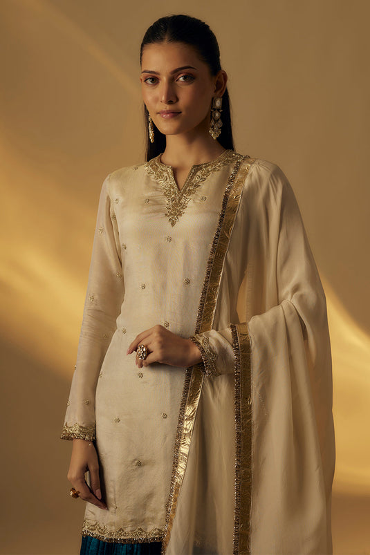 Beige and Teal Garara Set