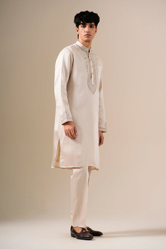 Beige Bloomwork Kurta Set