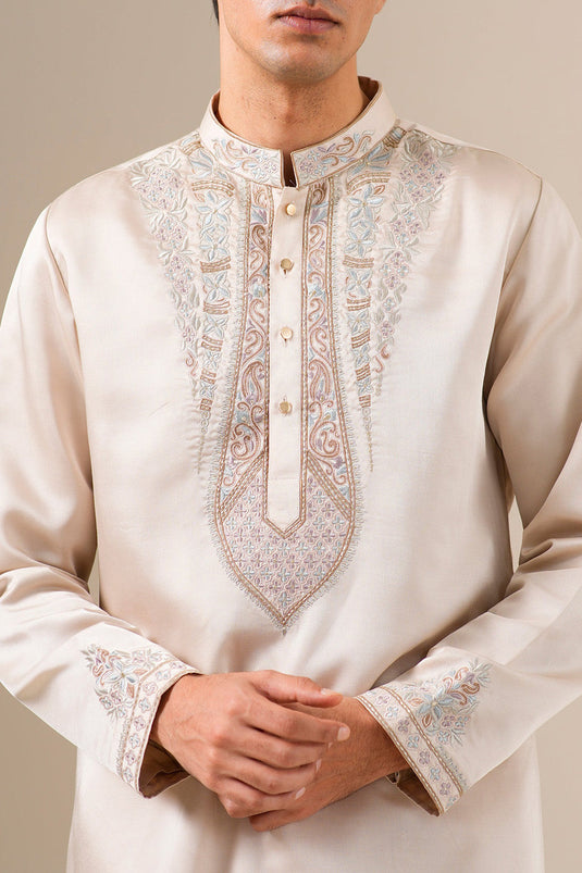 Beige Bloomwork Kurta Set