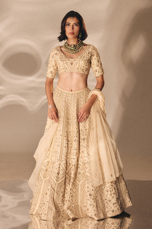 Beige Gold Bridal Lehenga Set