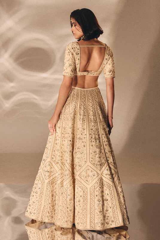Beige Gold Bridal Lehenga Set