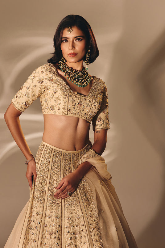 Beige Gold Bridal Lehenga Set
