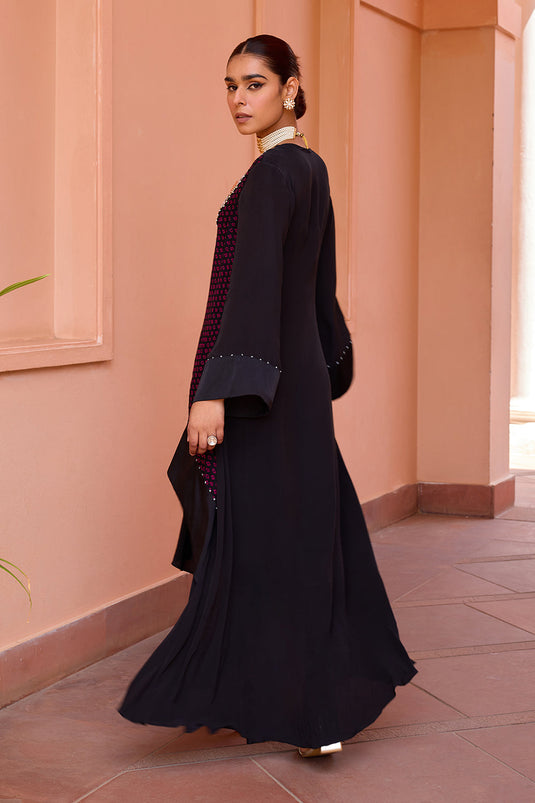 Black bandhani layered and embroidered kurta set
