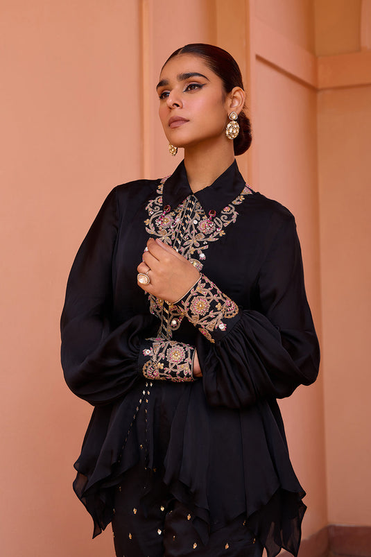 Black embroidered top and pants