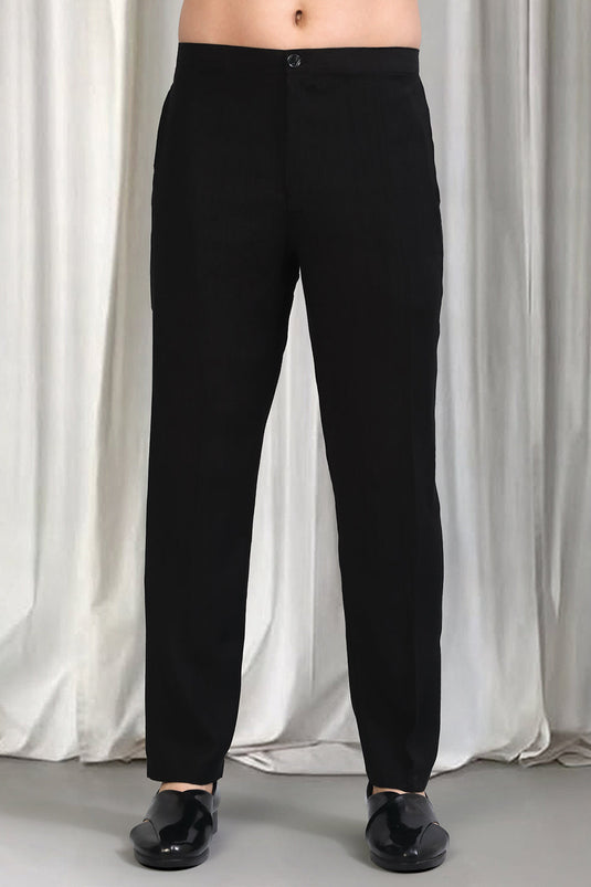 Black Silver  Stripe  Embroidered Kurta Set With Back Elastic Pants