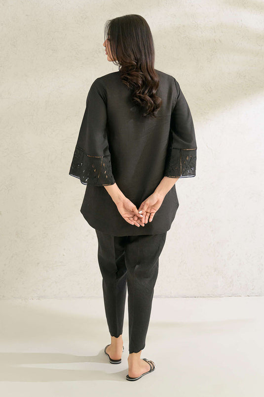 Black Solid Embellished  Co-Ord Sets