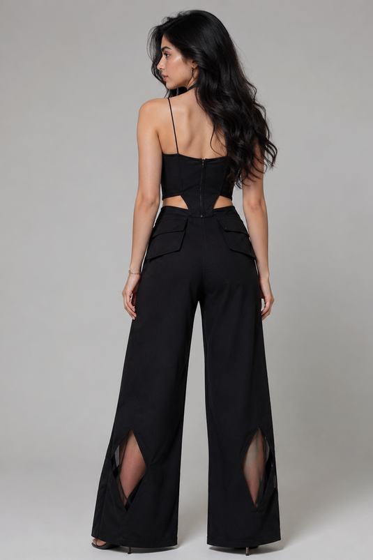 Black Strapless Cutout Waist Corset Top and Pant