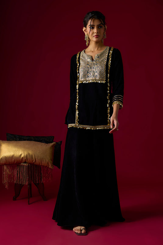 Black Velvet Gharara Set