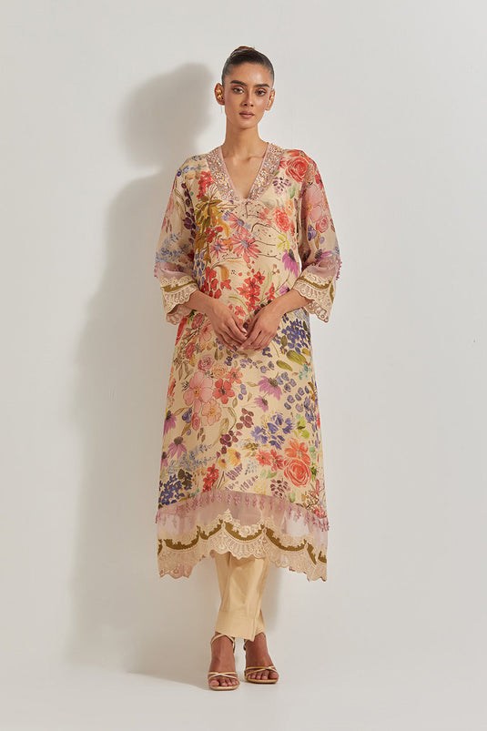 Blooming Burst Chanderi  Kurta Set